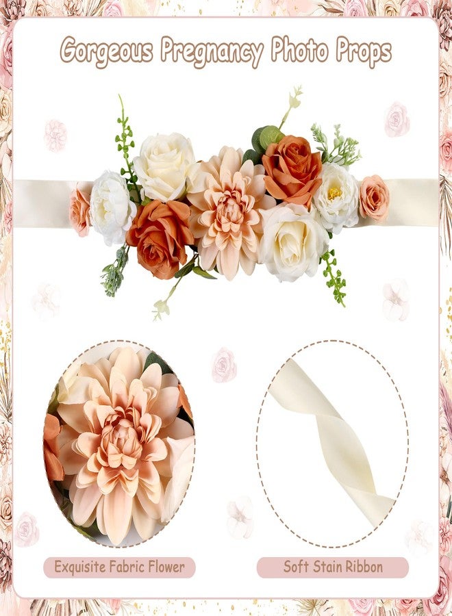 Cheerupp Boho Brown Flower Belt Maternity Sash, Neutral Handmade Flower Belly Belt for Wedding Baby Shower Gender Reveal Party Decorations Supplies Photo Props - Image 5